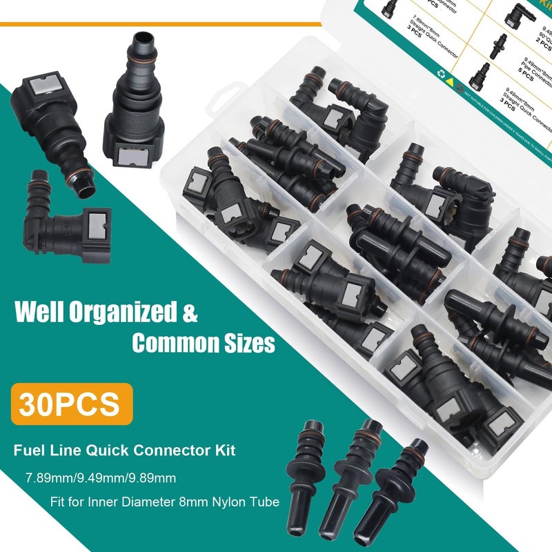 Dekiphox 30pcs Fuel Line Repair Kit, Assorted Fuel Line Quick Connectors Hose Release Connect Fittings SAE 7.89mm 9.49mm 9.89mm to ID 8mm - Image 4